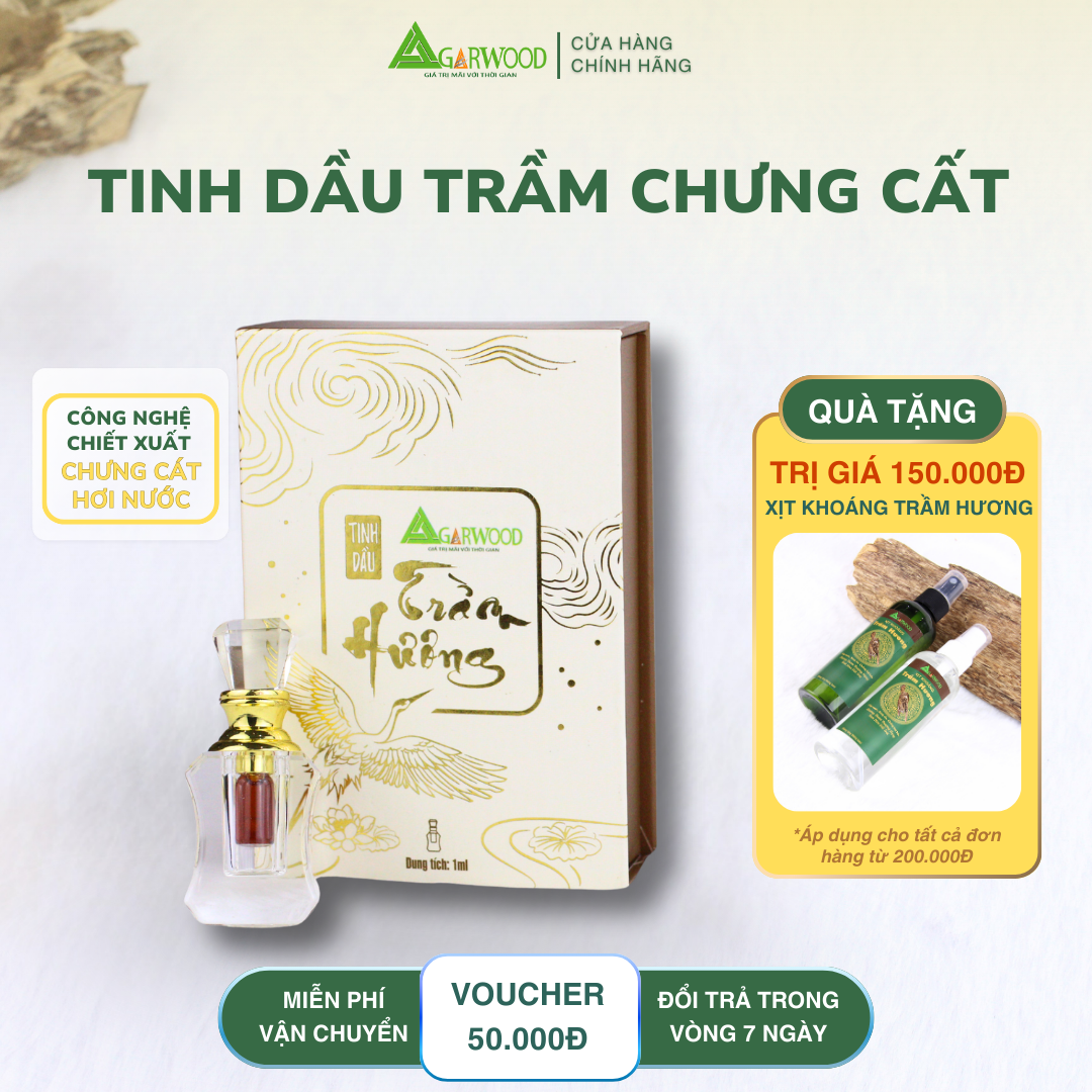 Tinh Dầu Chưng Cất Hơi Nước Trầm Hương TTT hương thơm dịu nhẹ, dùng để xông, trị liệu, massage, hỗ trợ chăm sóc da và sức khỏe